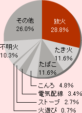 グラフ(5) 火災の出火原因別割合