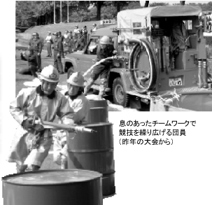 息のあったチームワークで競技を繰り広げる団員(昨年の大会から)