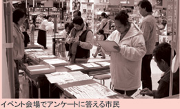 イベント会場でアンケートに答える市民